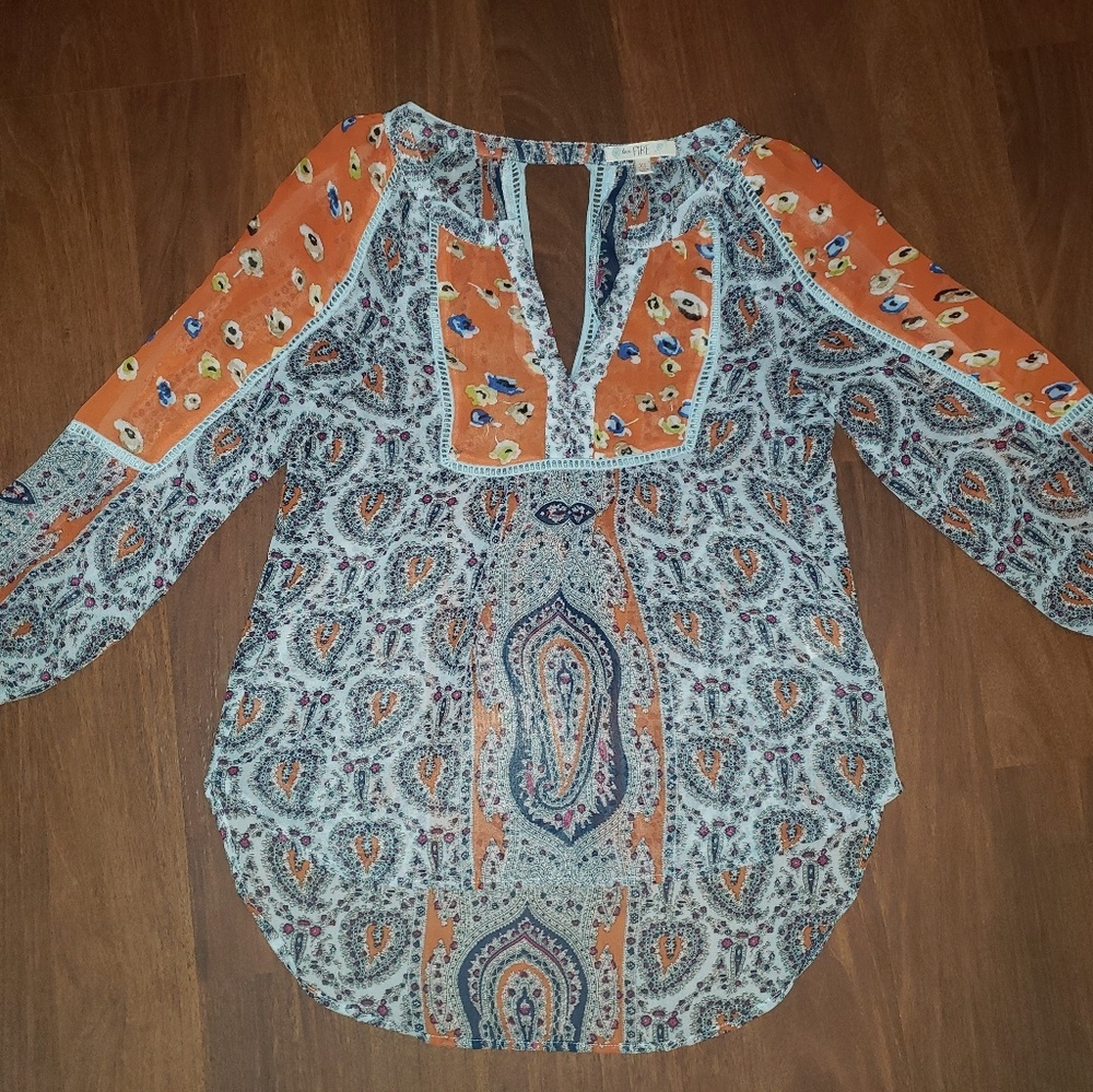 Blue and orange long sleeve shirt